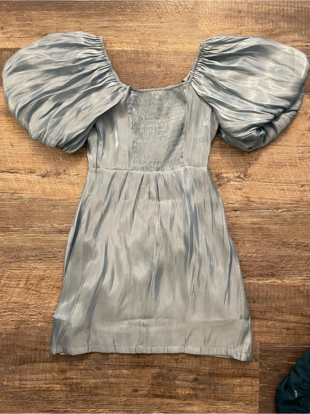easel Puff Sleeve Shiny Satin Blue Dress